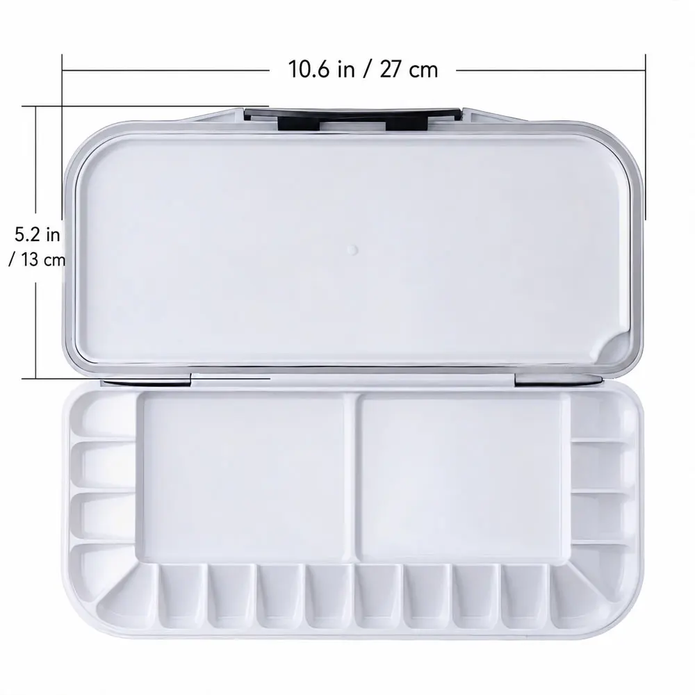 18-Well Airtight Watercolor Palette with 2 Large Mixing Areas, Plastic Mixing Box for Travel, Art Class, Painting and Studio