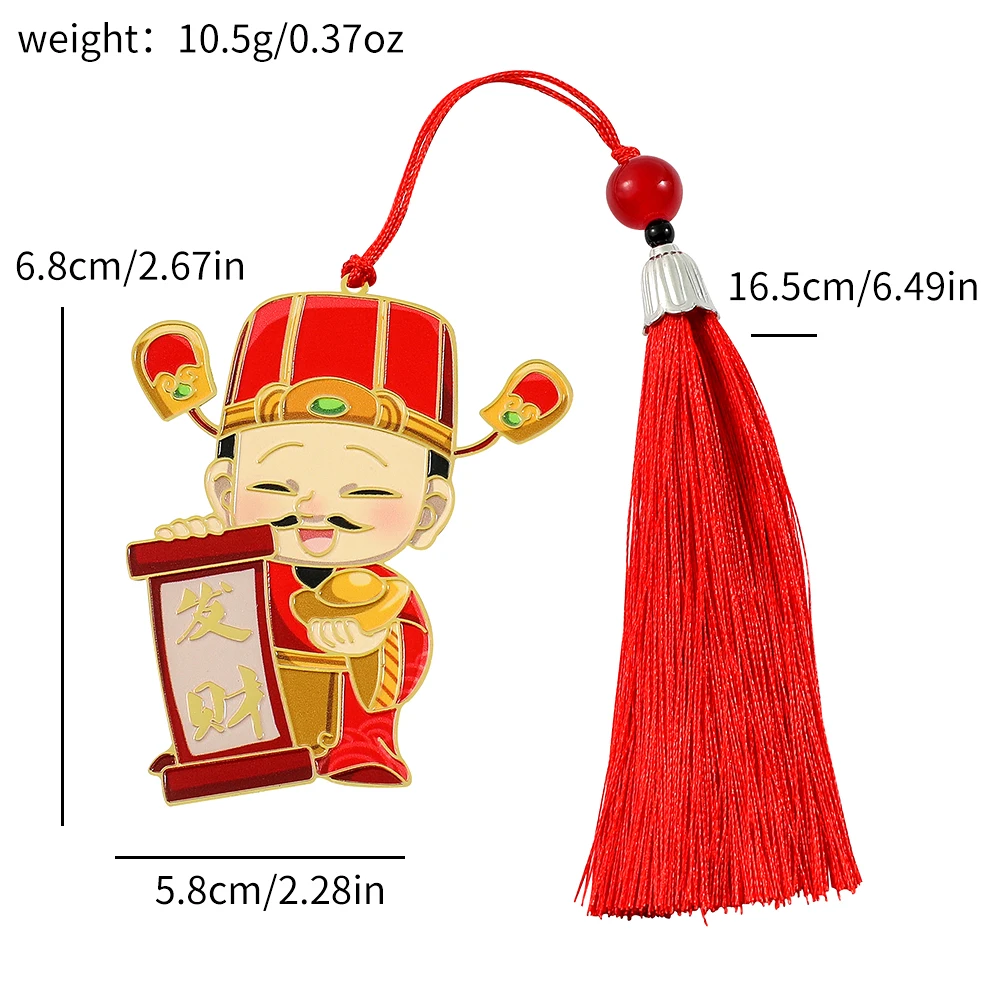 China Red God of Wealth Bookmark Metal Lucky Implied Meaning Page Marker Bookmark Learning Stationery for Student Teachers