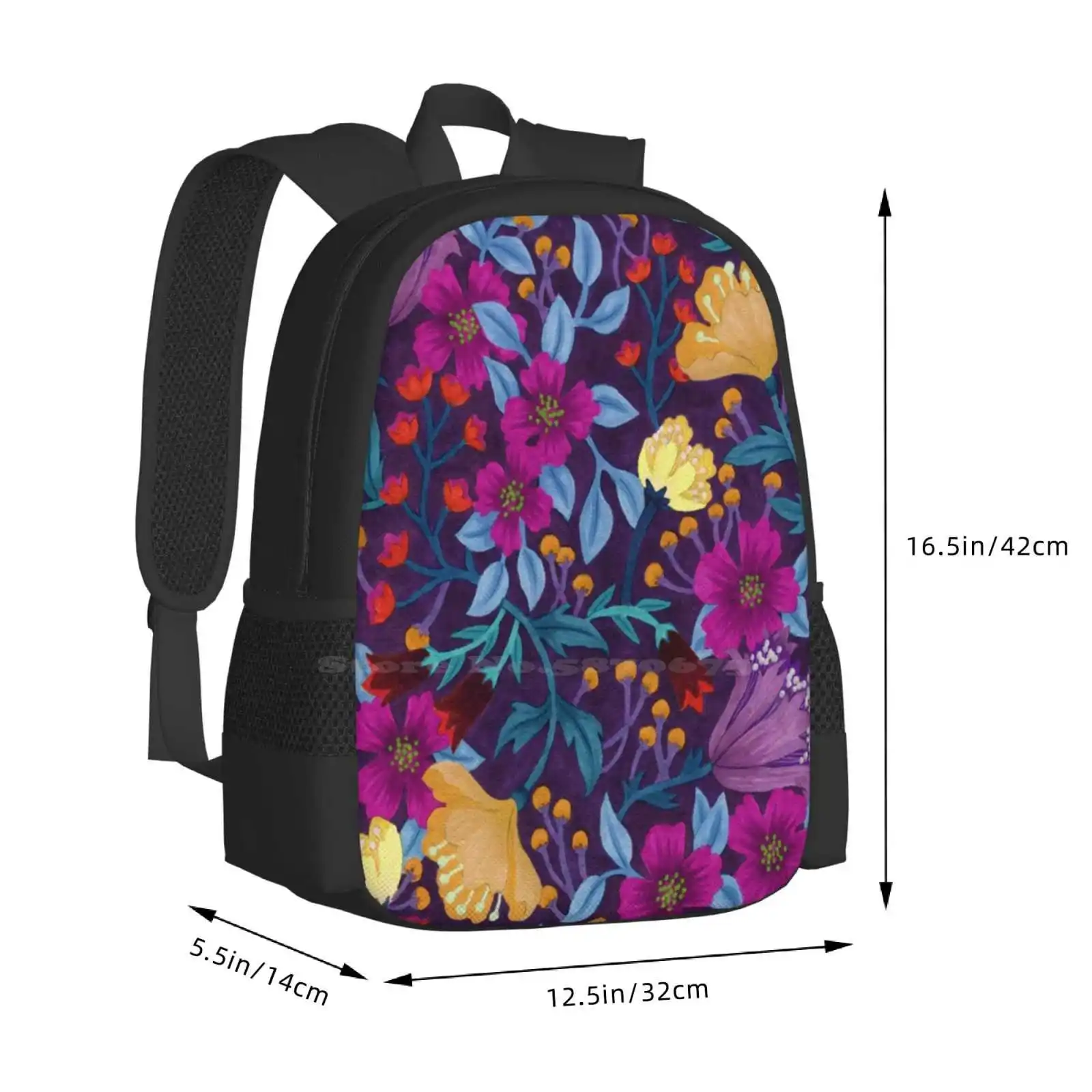 Floral School Bag Big Capacity Backpack Laptop Flowers Pattern Purple