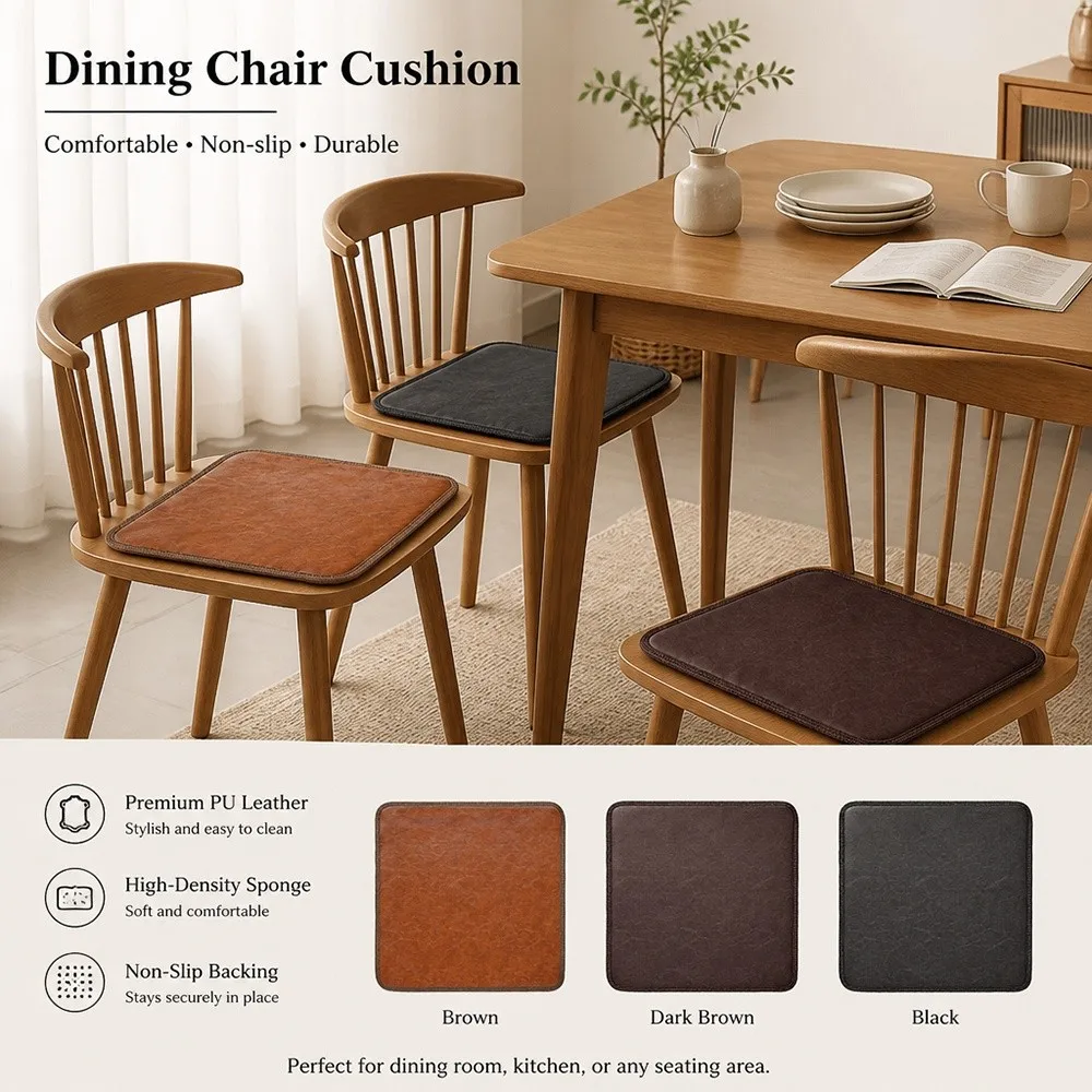 40×40cm/45×45cm PU Leather Seat Cushion High Resilience Waterproof Dining Chair Cushion Memory Foam Anti Slip Chair Seat Pad