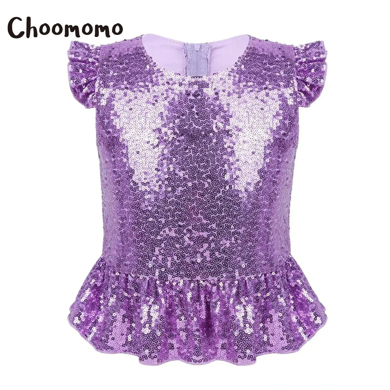 

Shiny Girls Sequins Mermaid T-Shirt Top Short Sleeves Full Line Glittering Peplum Top Halloween Carnival Birthday Party Costumes