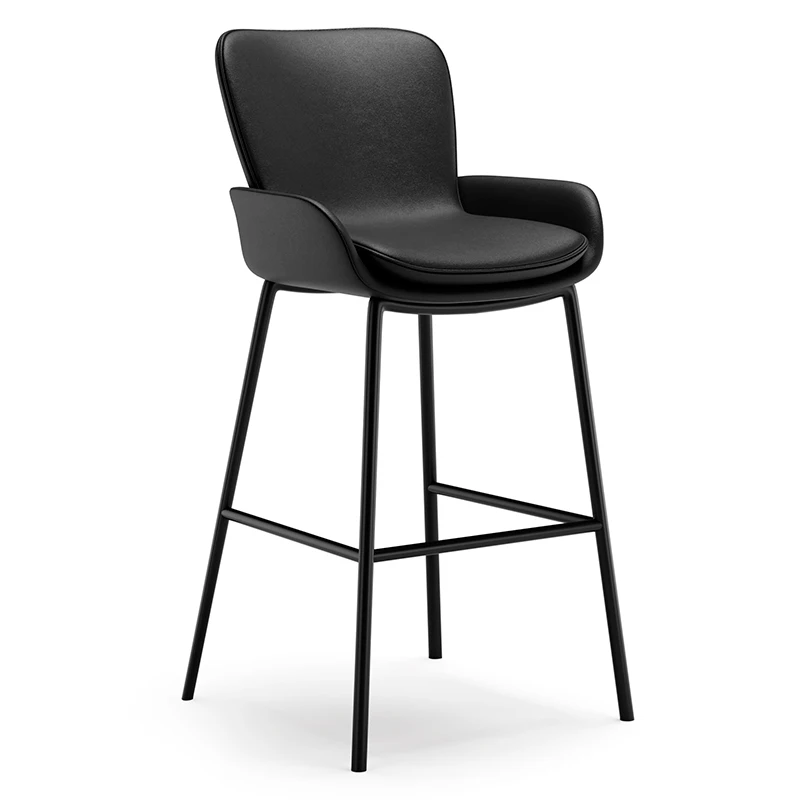 

Nordic backrest leather bar chair household light luxury wrought iron high chair bar cafe modern simple chair