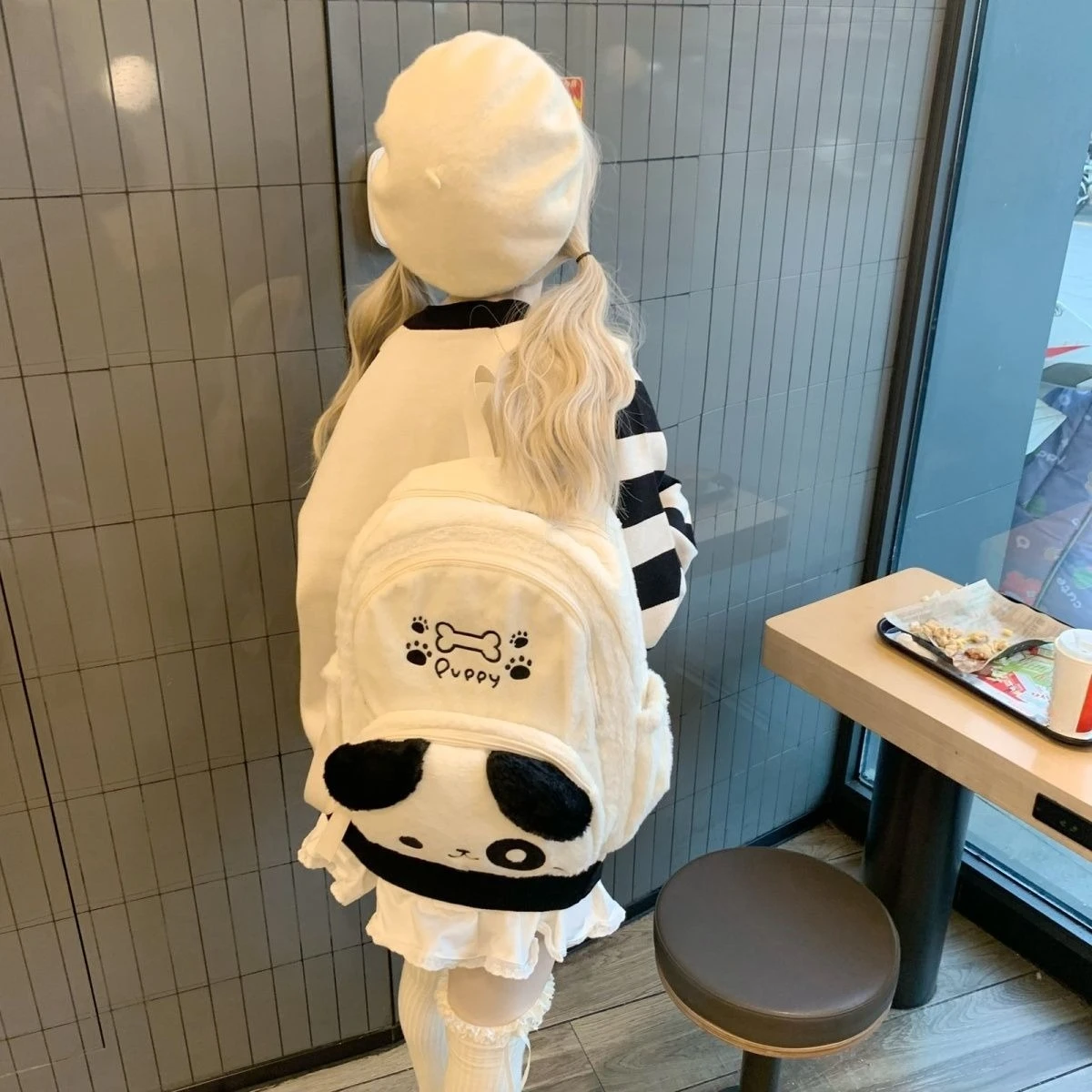 

Plush Dog Bone Embroidery Cute Backpack Spring New Original Preppy Style Sweet Girl Cartoon School Bag Mochilas Para Mujer