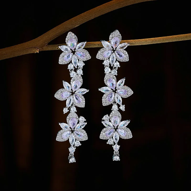 925 Sterling Sliver Earrings For Women Cubic Zirconia CZ Pendant Earrings For Wedding Bride Ladies Earring Jewelry Accessories