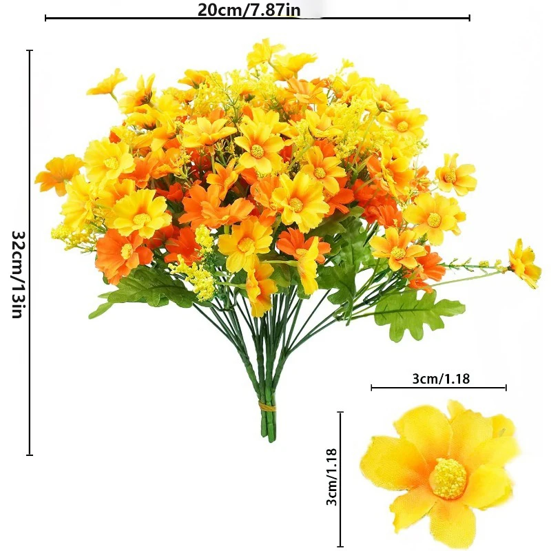 2 Stücke Künstliche Gefälschte Blumen Gänseblümchen Blume Outdoor UV Beständig Grüne Strauch Pflanzen Indoor Hause Hochzeit Decor DIY Garten Zubehör – Detail 2