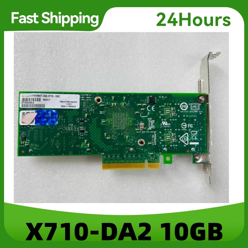 بطاقة الشبكة Intel X710-DA2 10GB PCI-E X710DA2BLK Dual SFP + Port Ethernet Lan محول خادم PCIE x8,x16 لنظام التشغيل Windows/VMware