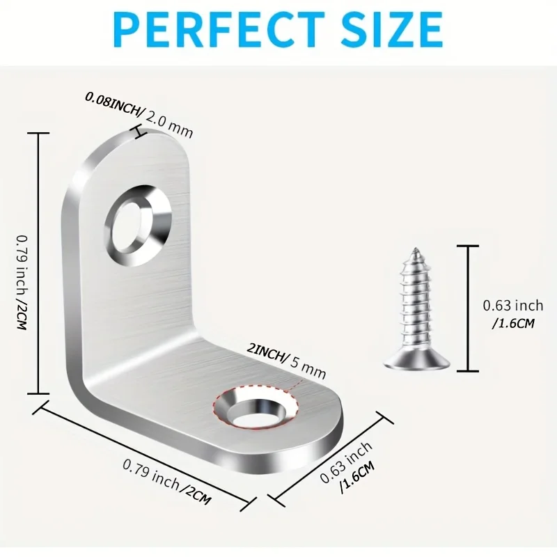 40 supports en L en acier inoxydable, petit attelle d'angle à Angle droit pour étagères, meubles en bois, chaise, tiroir avec 80 vis