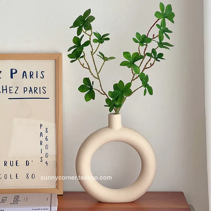 Nordic Style Round Vase Solid Color Versatile Ceramics Vase Decoration Ins Household Casual Matte Living Room Ornament