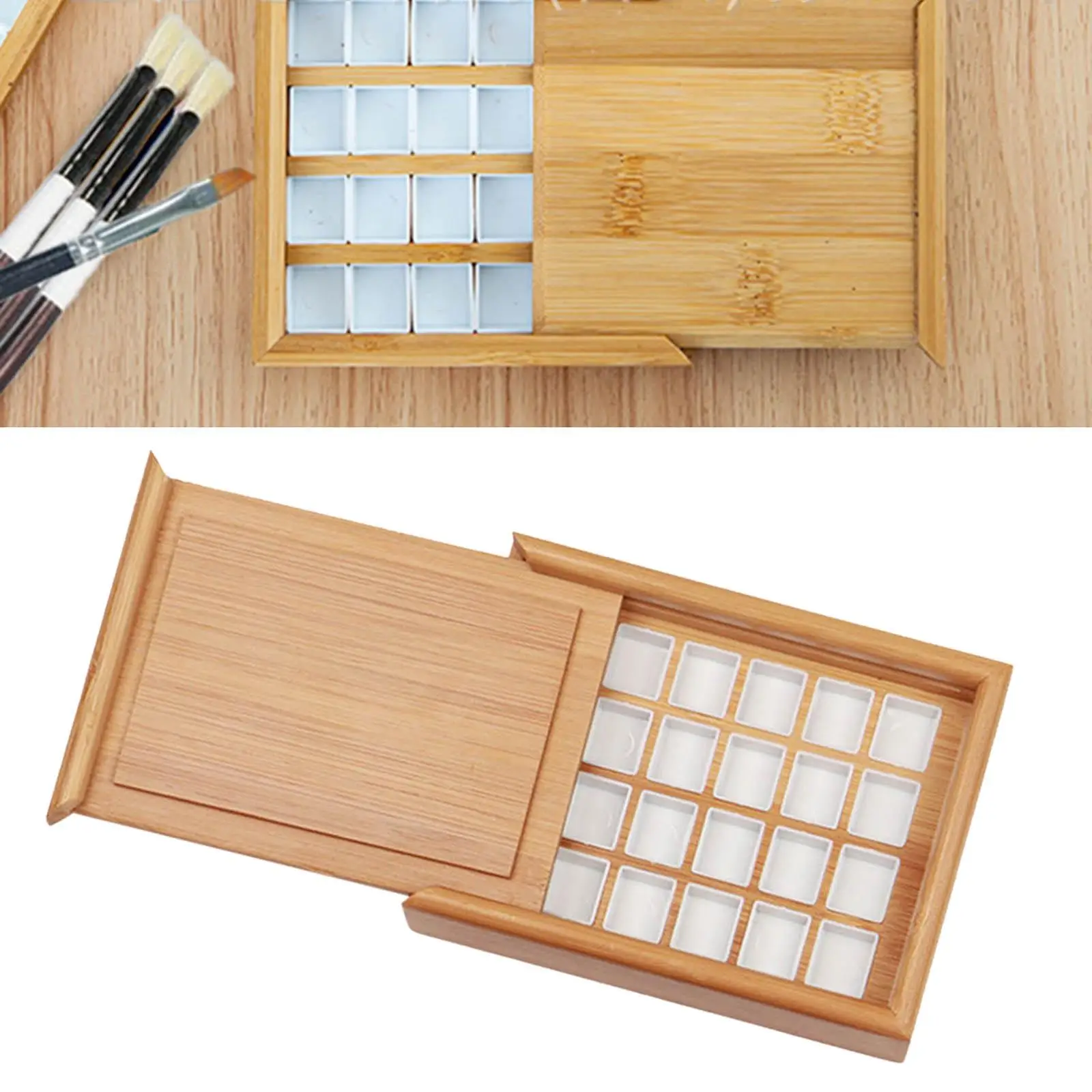 Wooden Paint Tray Painting Art Supplies Oil Paint with Lid Watercolor Palette for Kids or Students School Project Painters