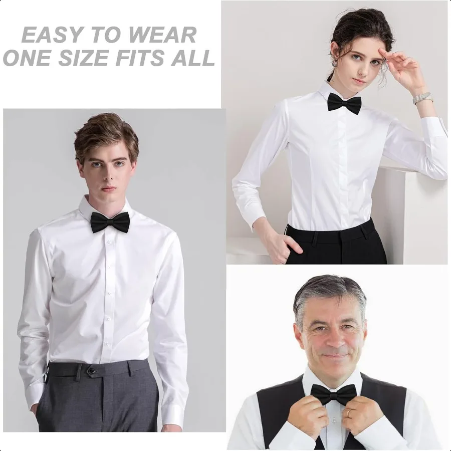 Papillon da uomo Tinta unita Preattaccata Papillon da smoking formale in raso Papillon con collo regolabile per uomo Festa di nozze