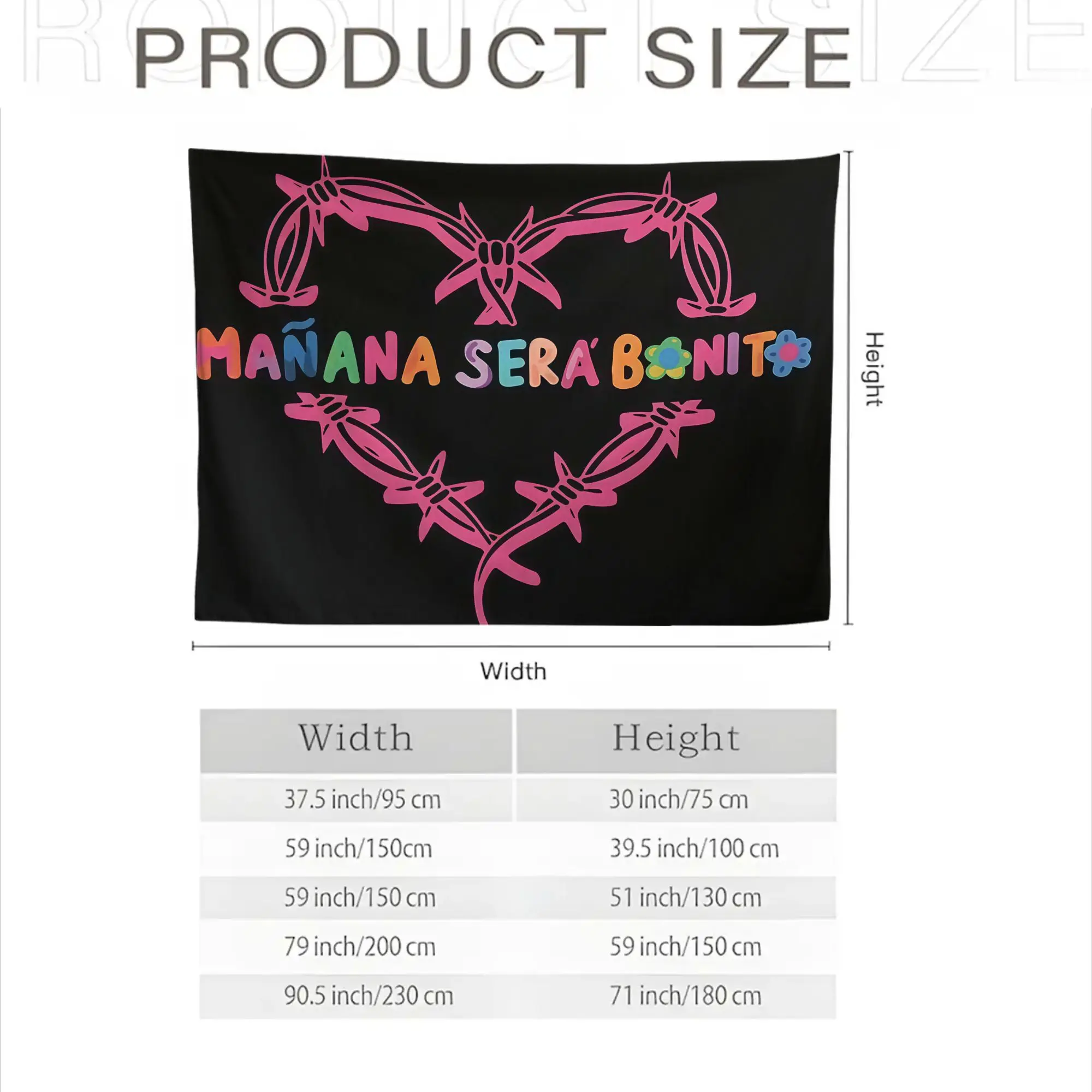 Mañana Sera Bonito Tapestry Bohemian Wall Hanging Spanish Decor Positive Vibes Boho Art 150x230cm