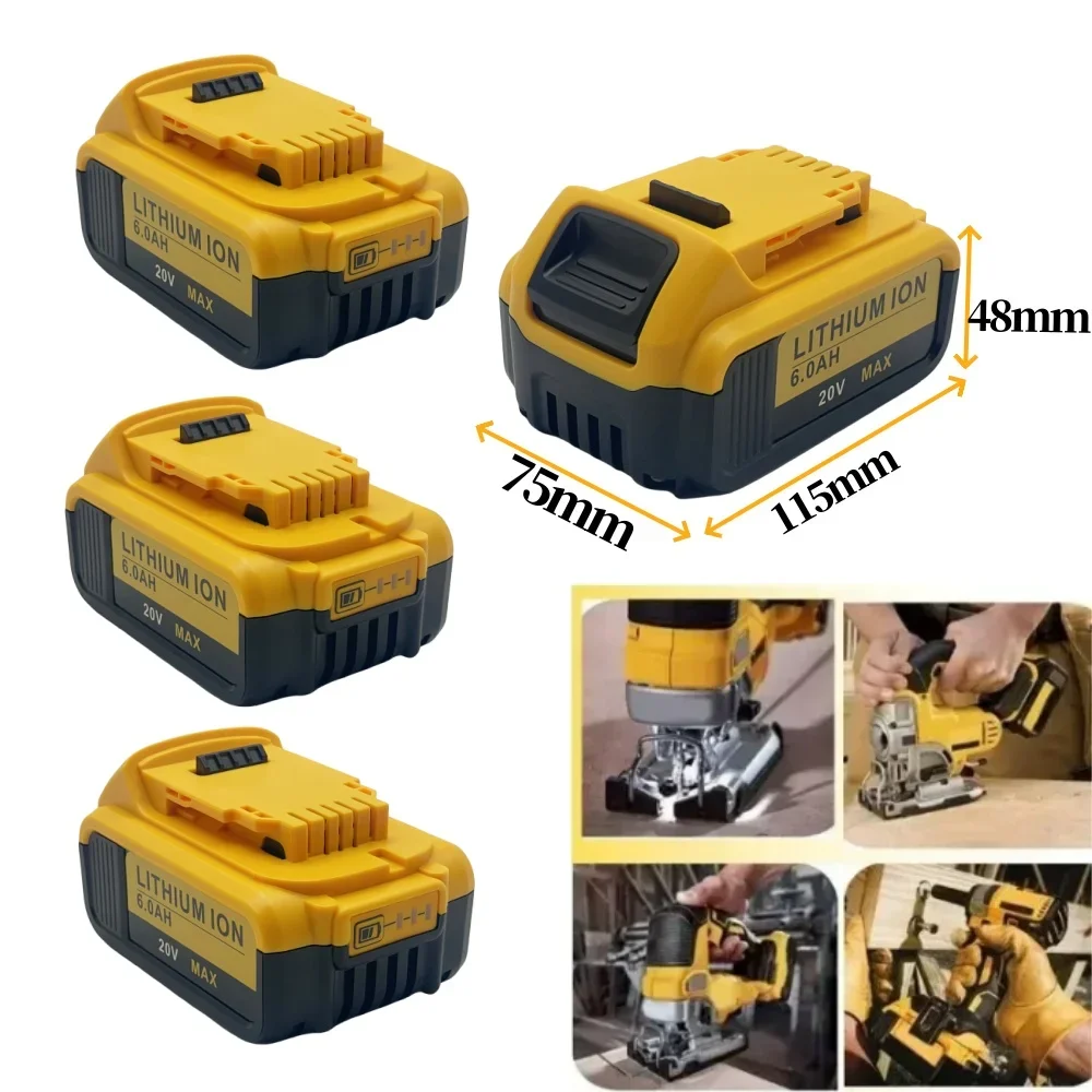 Para dewalt dcb200 20v 6000mah bateria 6000mah bateria de íon-lítio substituível dcb207 dcb204 dcb203 baterias de ferramentas elétricas led luz de trabalho