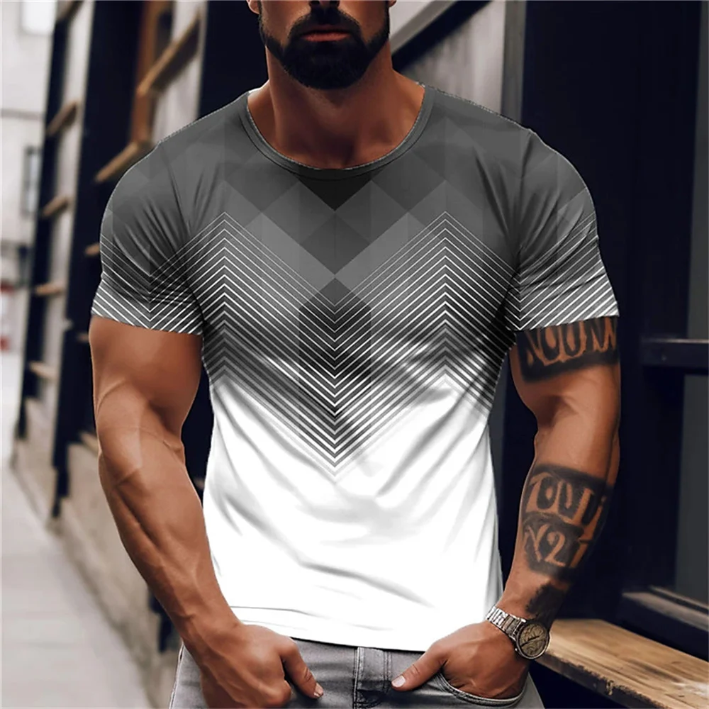 

Fashion 3D Gradient Print Men's T Shirt Outdoor Run Sports Fitness Clothing Casual O-neck Short Sleeve Tops Summer Quick Dry Tee