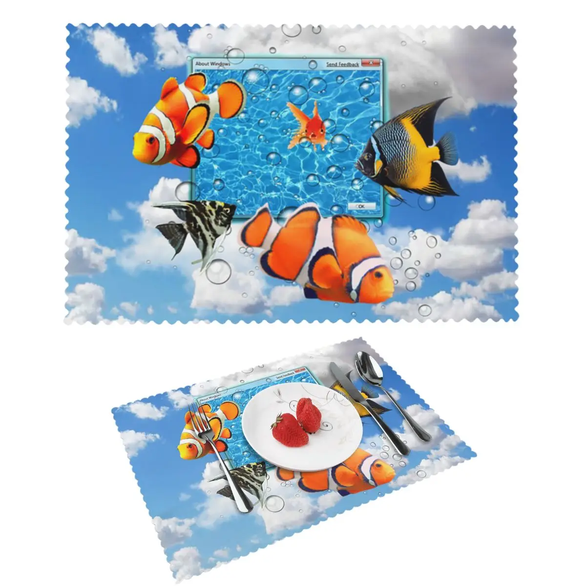 Swimming Frutiger Aero Fish Placemat Heat Resistant Plate Mat for Dining Table Bowl Coaster Super Absorbent Mats