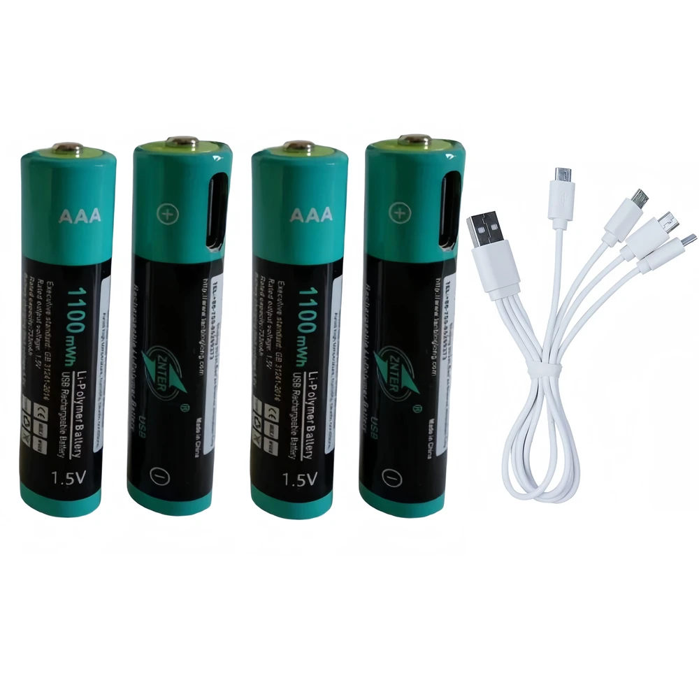 4PCS ZNTER 1100mWh 1.5V AAA rechargeable battery lithium polymer rechargeable battery with Type-C cable charging