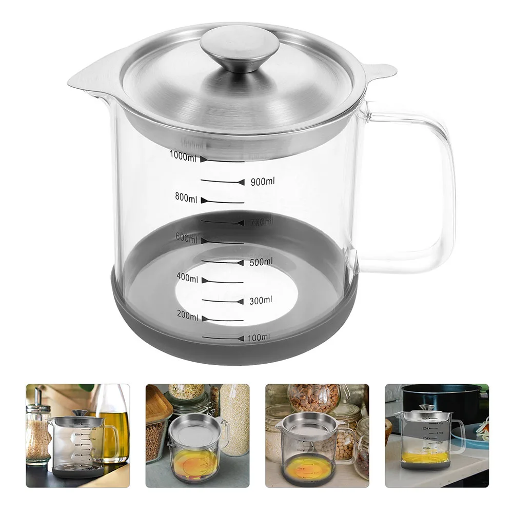 

1000ml Stainless Steel Oil Pot with Strainer Grease Container Bacon Grease Jar Easy Clean Kitchen Storage