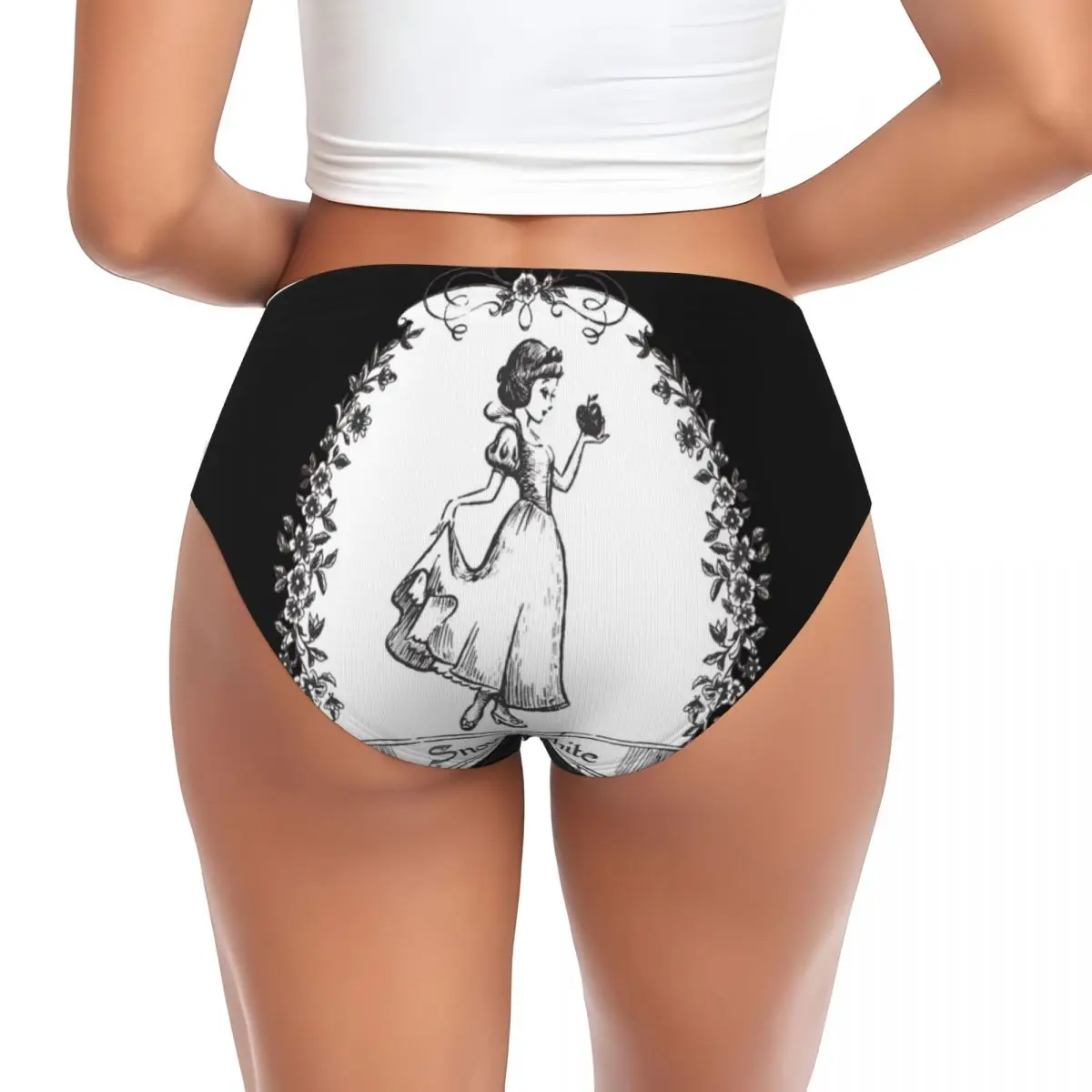 Custom Snow White Holding Apple Brief Panties Womens Comfort Underwear