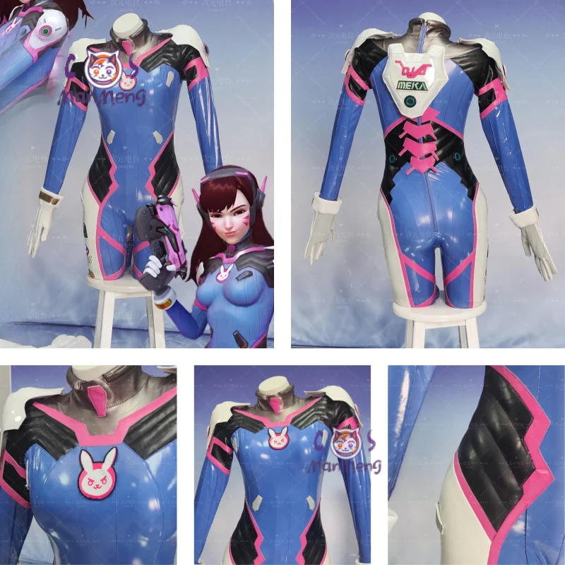 Game Overwatch D.Va Cosplay OW Costume Sexy leather women jumpsuit wig prop acc… - Image 2