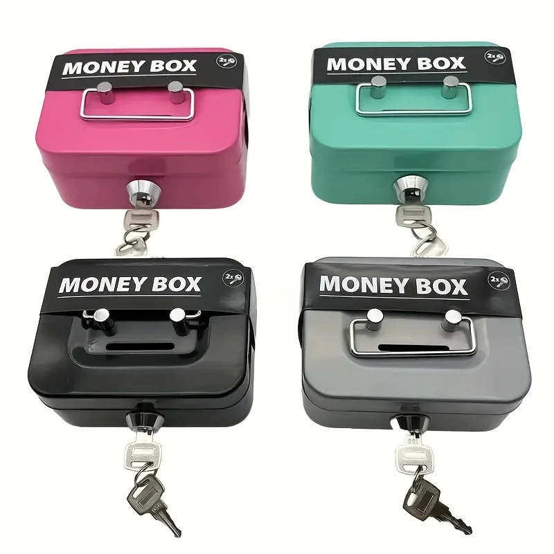 Portable metal anti-theft password cash box with lock, secure storage box for home and office cash and valuables, coin bank