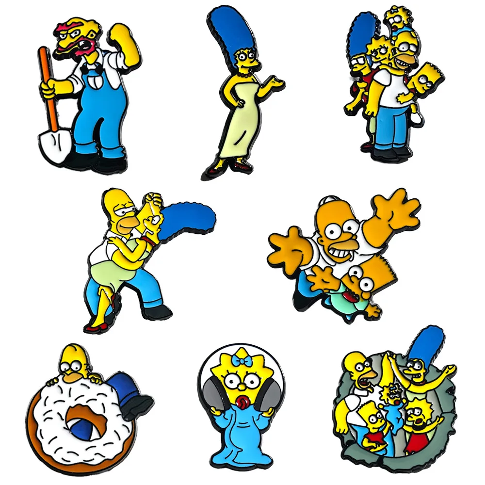 4-8pcs Funny Animated Family Themed Hard Enamel Lapel Pins, Collectible Metal Badges Jewelry Gift for Backpack Clothing Decor