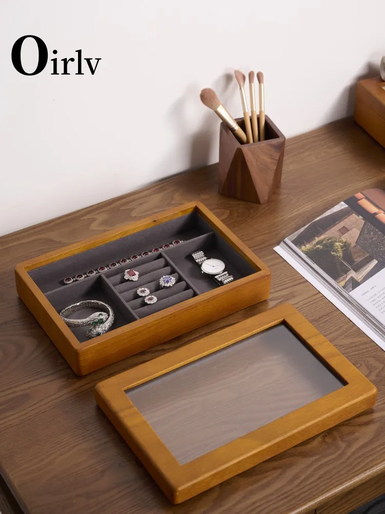 Oirlv New Wooden Multi-function Jewelry Display Box Microfiber Ring Earring Bangle Organizer Case Luxury Storag Box Jewelry Tray