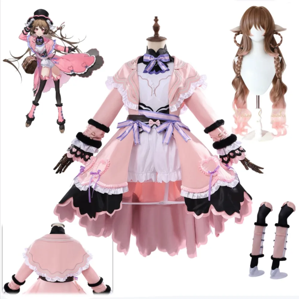 

Arknights Eyjafjalla Cotton Velvet Little Witch Cosplay Full Set Pink Cute Lolita Dress Women Game Halloween Comic Con Outfit