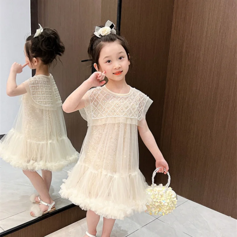 

Girl Dress Kids Party Birthday Evening Gown Cotton 2024 Sequin Spring Summer For Wedding Flower Girl Dress Children Clothing
