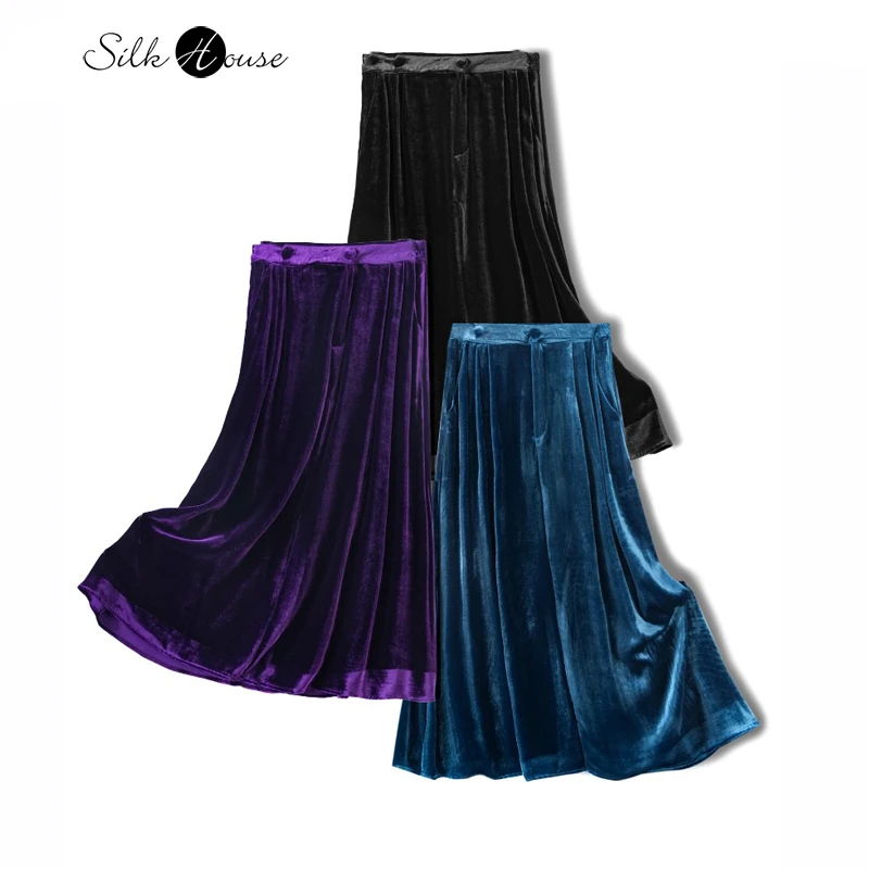 

Retro 30% Natural Mulberry Silk Velvet Light Luxury Elegant Versatile Women's Fashion Autumn/Winter Solid Color High Waist Skirt