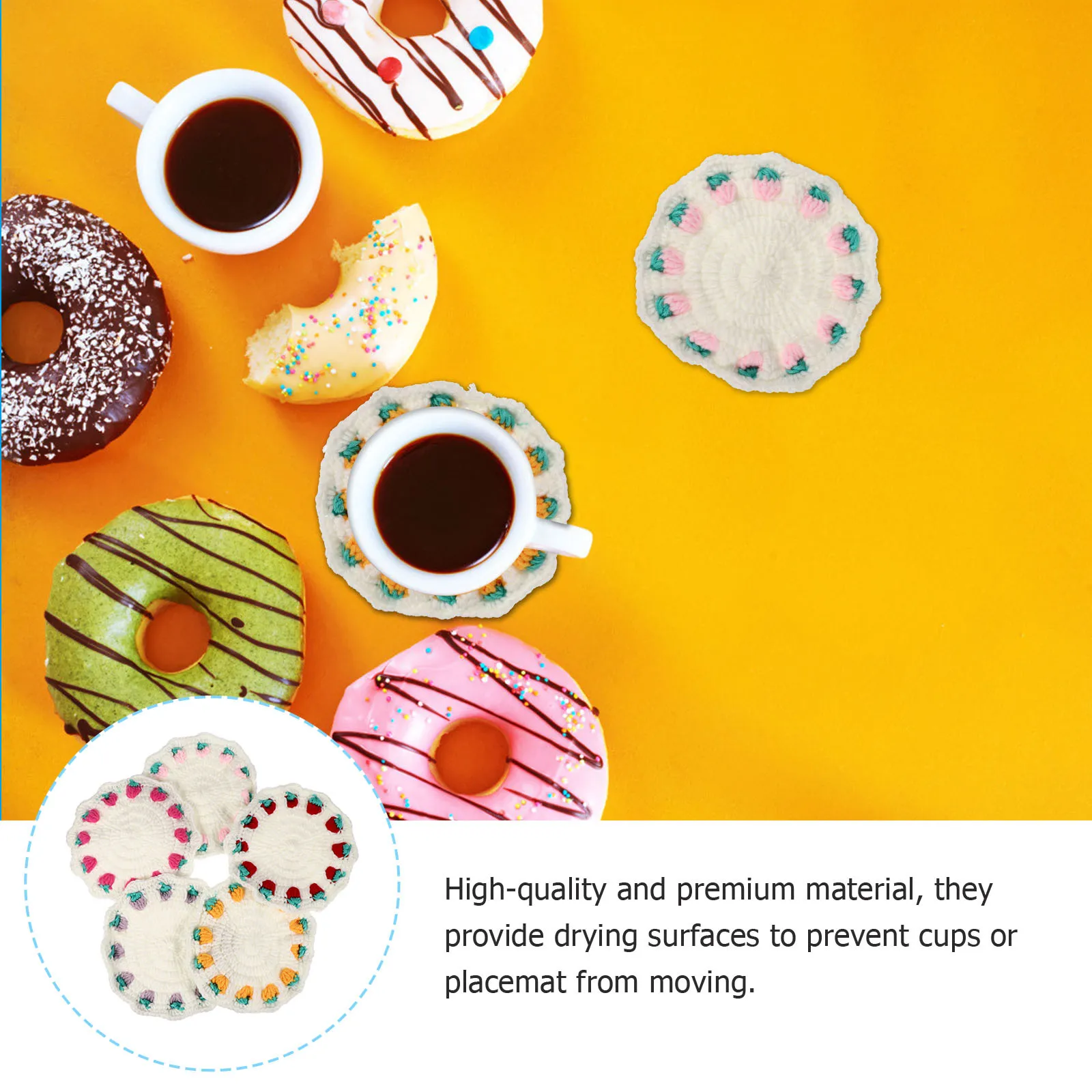 

5Pcs Braided Strawberry Coasters Handmade Round Cup Mats for Table Decor Drink Holders Braided Coaster