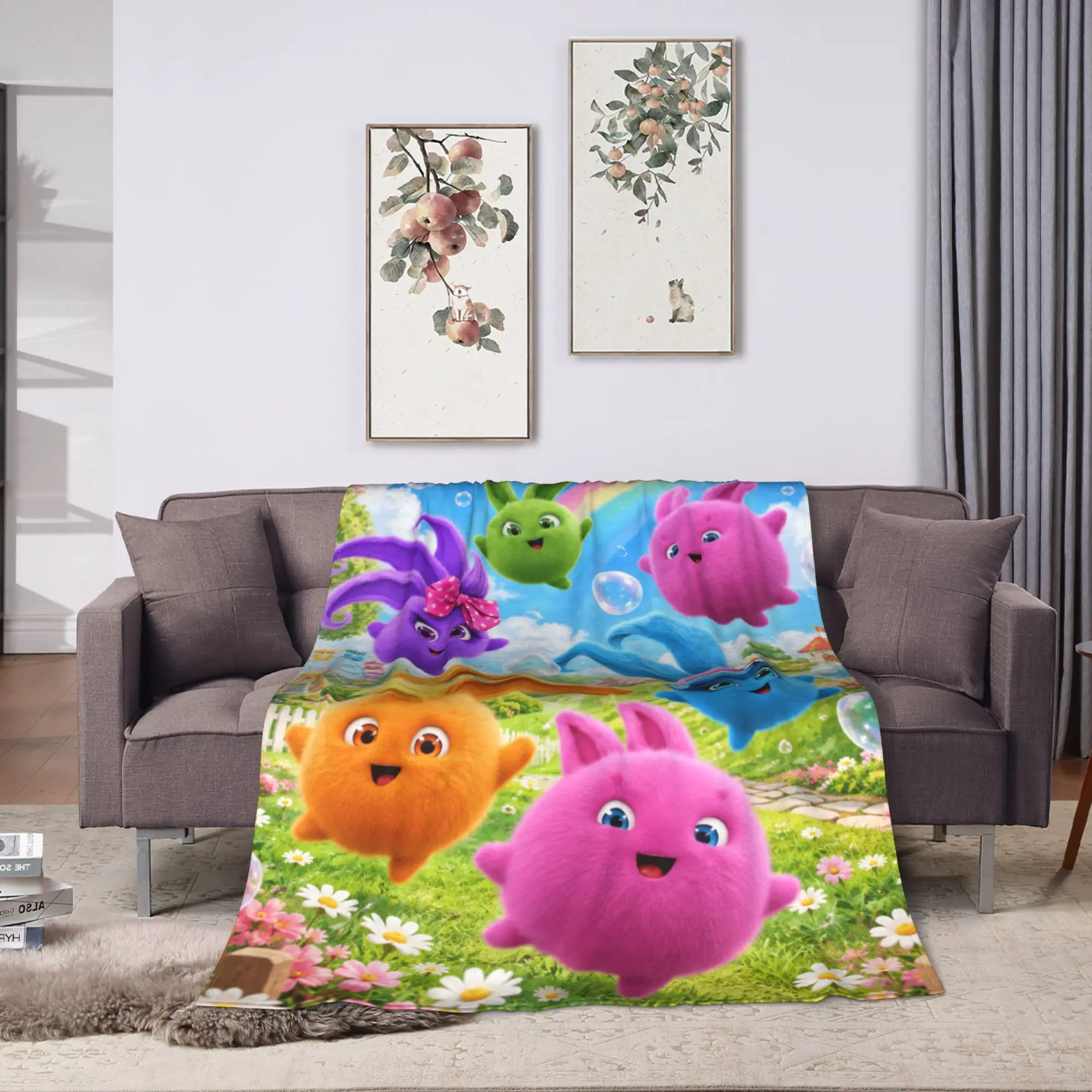Sunny Bunnies five colourful balls Blanket  Warm Novelty Plush Throw Blanket For Children Outdoor Flannel Bedspread Bed Cover