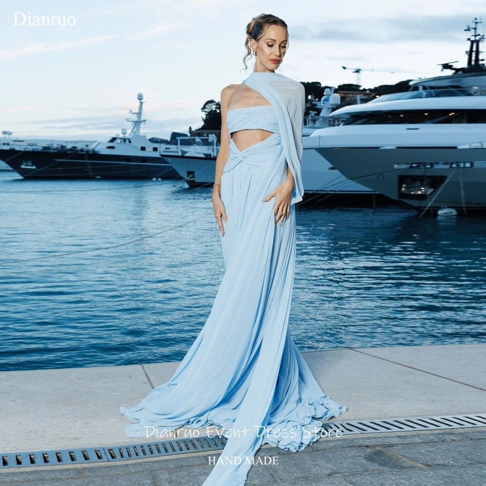 Vestido de noche Dianruo azul cielo sexy con aberturas, capa drapeada de gasa, vestido de fiesta elegante, vestidos maxi para mujer, personalizado