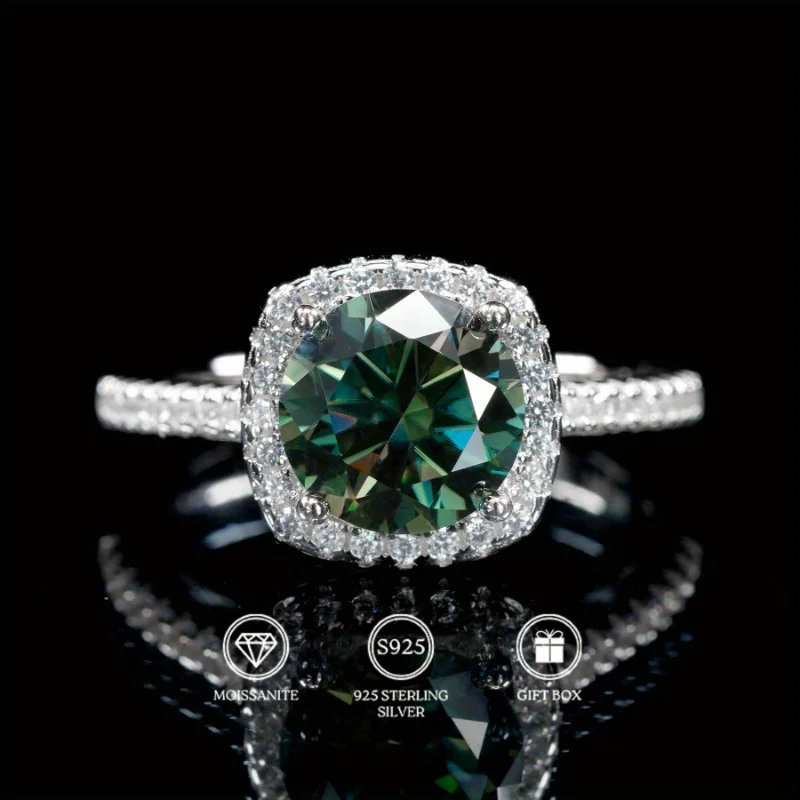 1PC 1/2/3 CARAT Round Cut Green Moissanite Wedding Ring, 925 Silver Elegant Engagement Ring for Women, Anniversary Gift for Her.