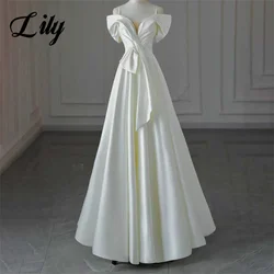 Lily Simple White Evening Gown A-Line Prom Dress Off The Shoulder Sweetheart Evening Dress with Pleats Satin robes de soirée