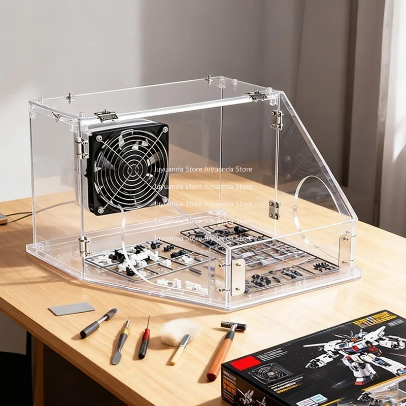 Sealed Acrylic Dust Sanding Box with Dust Collection: Features Built-in Ventilation Fan, Dust Bag ,LED Lighting DIY Work