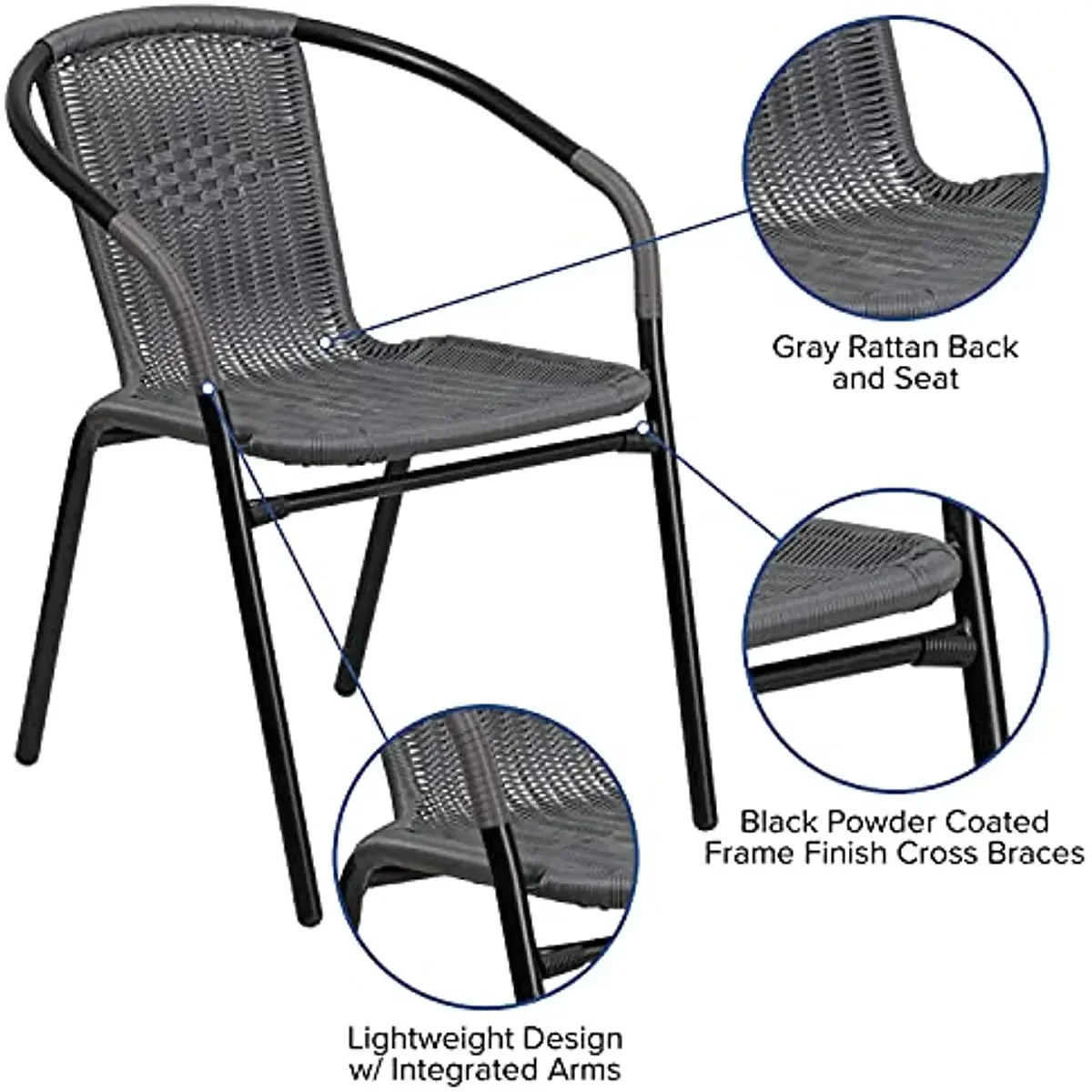 Grey Rattan Restaurant Stack Chair, Mobiliário interior e exterior, Pacote 4