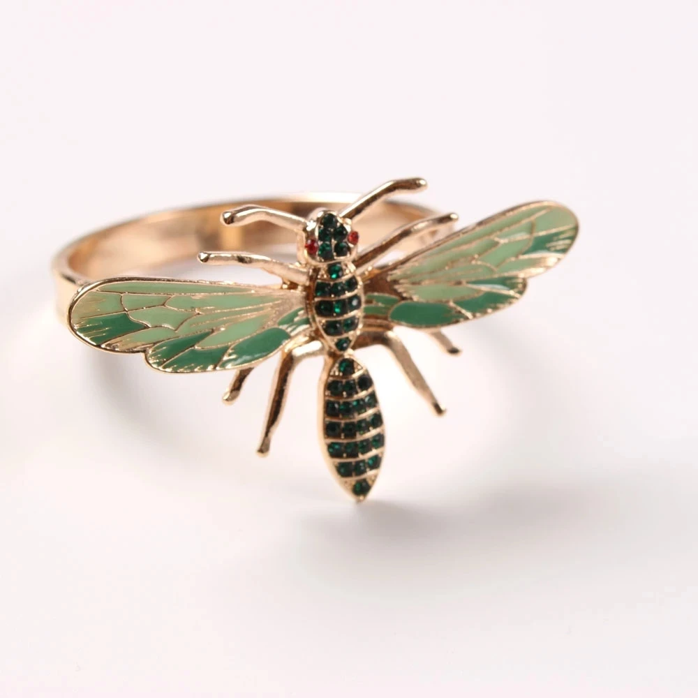 10Pcs Dragonfly Napkin Buckle Napkin Ring Alloy Green Insect Dragonfly Drip Diamond Buckle Paper Towels Napkin Holder