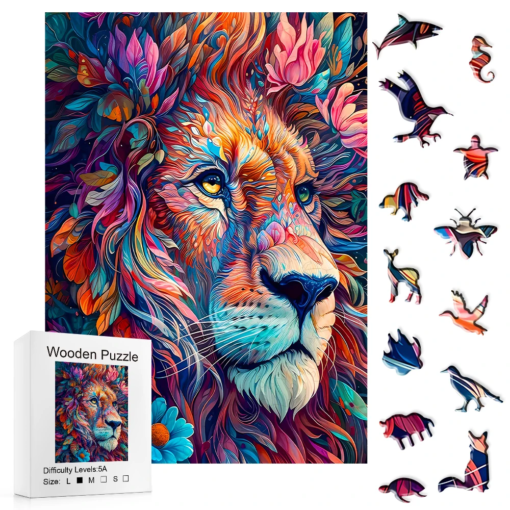 

Wooden Puzzle: Colorful Lion Design for Global Collectors - Colorful Wooden Challenge for All Ages to Master the Art of Colorful