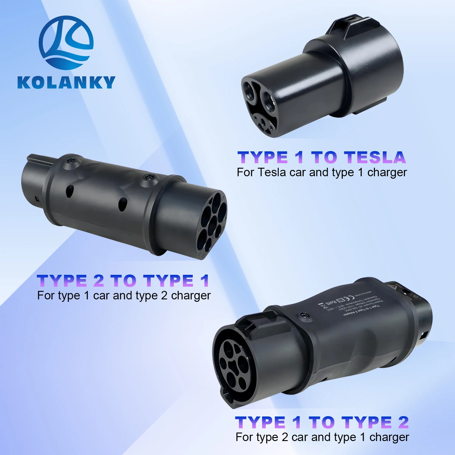 Kolanky EV Charger Adapter 32A 7.2KW Type 2 To Type 1, Type 1 To Type 2 Adaptor, Type 1 To Nacs Conventer Charging Electric Cars