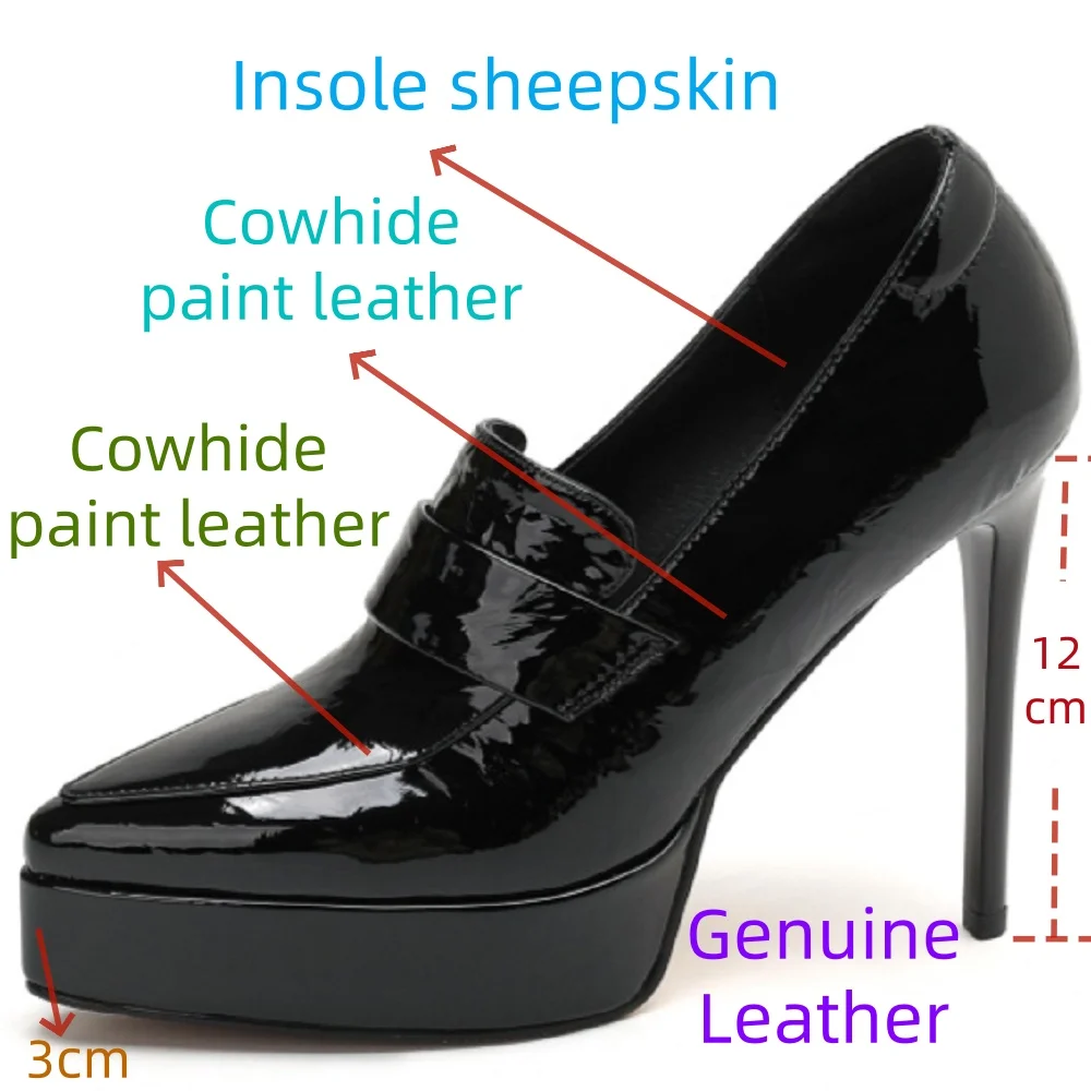 【JOCHEBED HU】Handmade Genuine Leather Thickened Non-Slip Waterproof Table Women Thick Heels Slip On Solid Color Office&Career