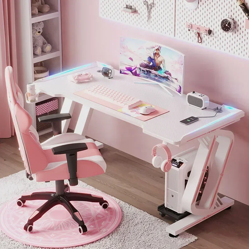 Modern Carbon Fiber Desk for Study Computer Desks Pink RGB Simple and Light Luxury Design Household Esports Set Gaming Desk