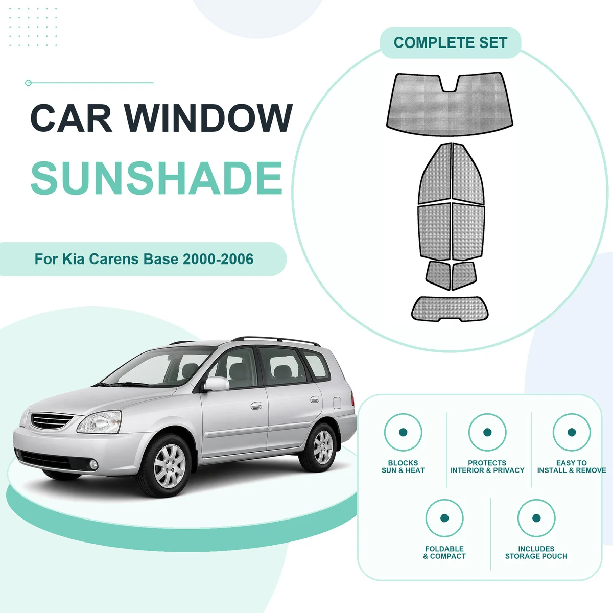 For Kia Carens Base 2000-2006 Custom Full Set Window Sunshades Aluminum Foil Suction Cup Anti UV Privacy
