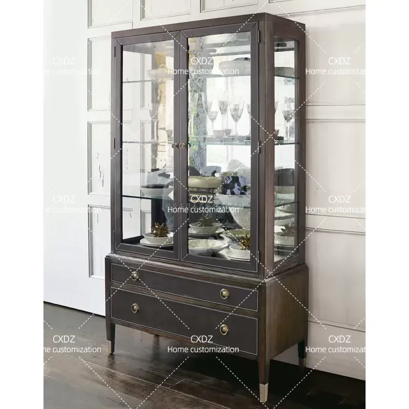 High End Custom Classical Retro All Solid Wood Wine Cabinet Display Cabinet Porcelain Cabinet Red Wine Storage Furniture