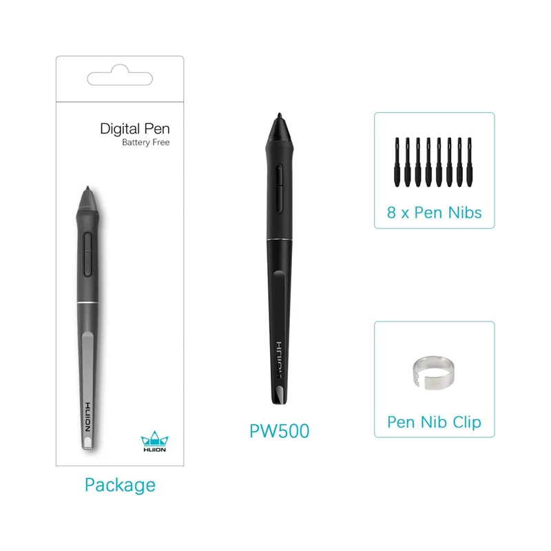 HUION PW500 Battery-free Digital Pen with 8 Nibs for Graphic Tablet Q620M HS611 Q11K V2 WH1409 V2 Monitor Kamvas Pro 22 (2019)