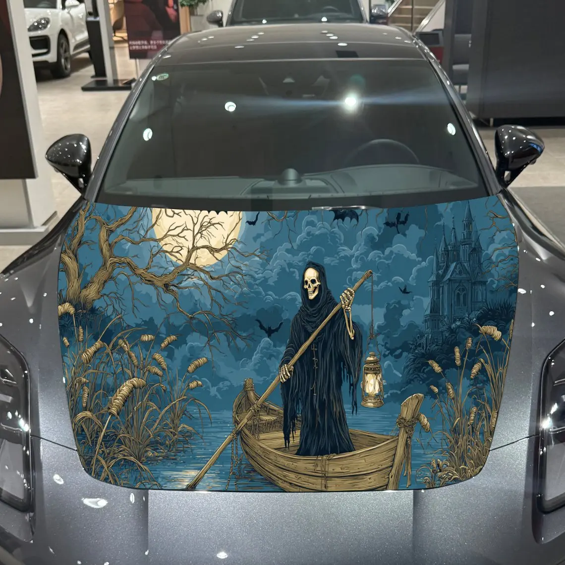 Skeleton Boat Car Hood Sticker PVC Self Waterproof Stick, Striking Auto Exterior Accessories Decor Protect Gift for Car Lover