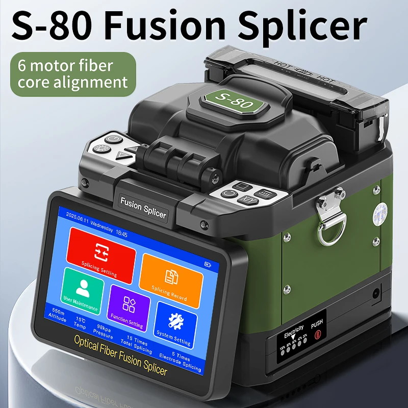 COMPTYCO Six Motor Fusion Splicer S-80 5-inch Flip Touch Screen 8s Fast Welding/18s Auto Heating Fiber Optic Fusion Splicer