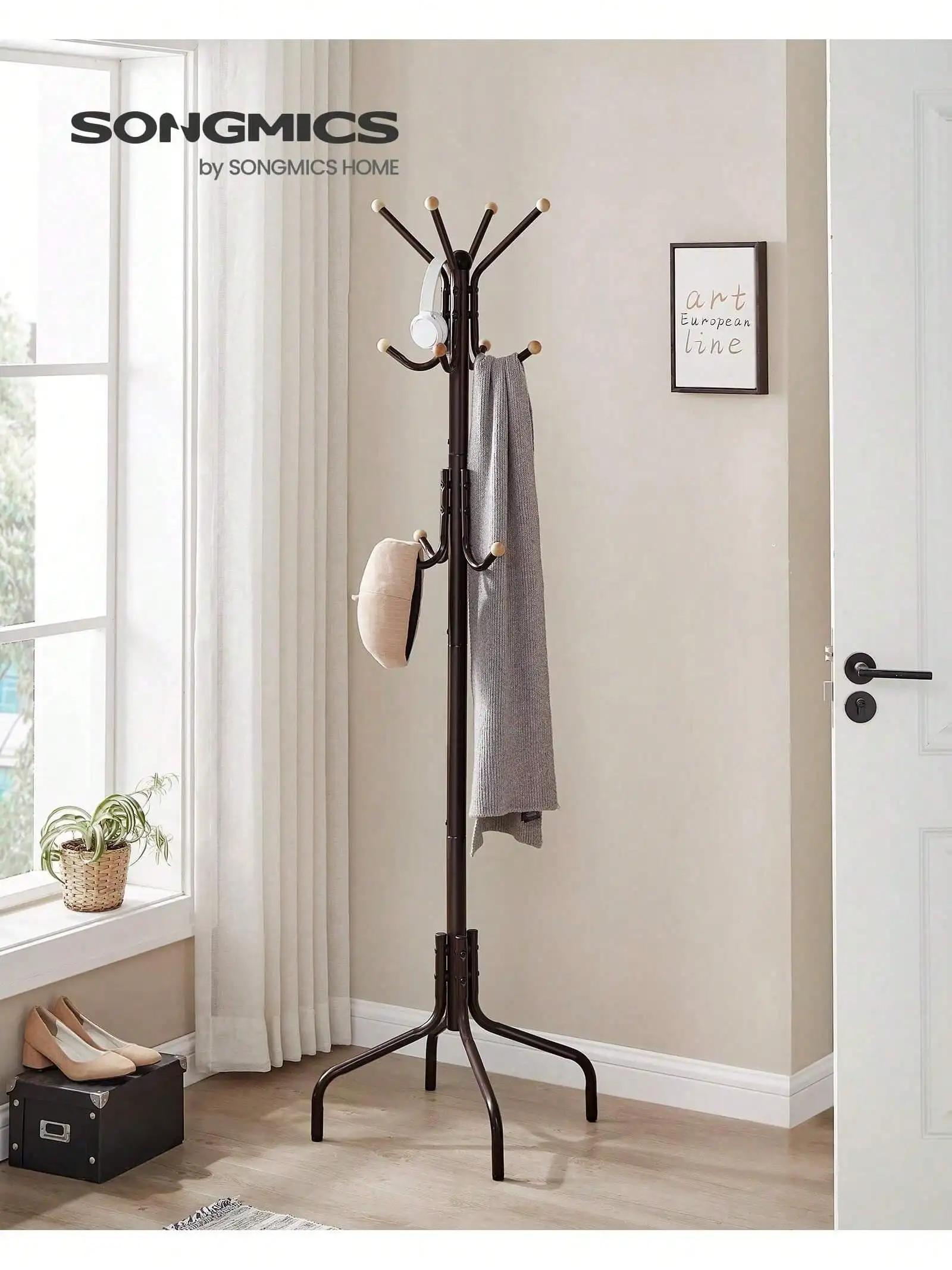 

Coat Rack Freestanding, Metal Coat Rack Stand With 12 Hooks And 4 Legs, Coat Tree, Holds Clothes, Hats, And Bags