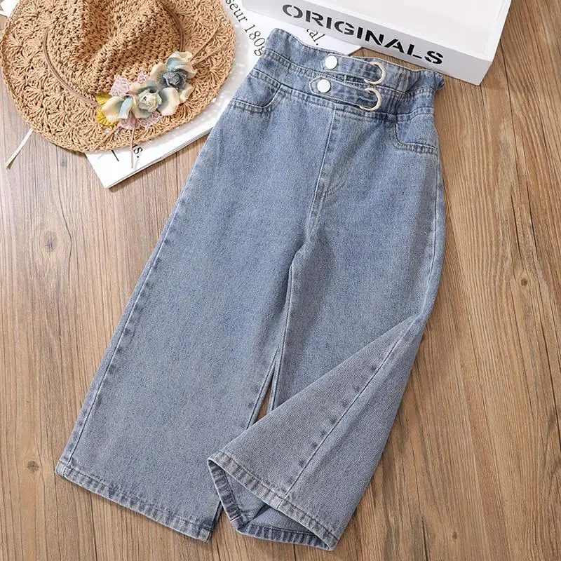 4-11Y Mädchen Jeans Hosen Frühling und Herbst Neue Teenager Mädchen Lose Gerade Hosen kinder Breite bein Hosen Student hosen