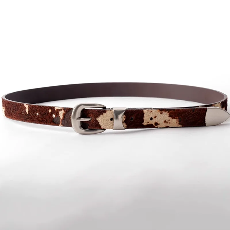 

Men's and Women's Universal Pink-buckle Horsehair And Cow Print Aged Leather Belt