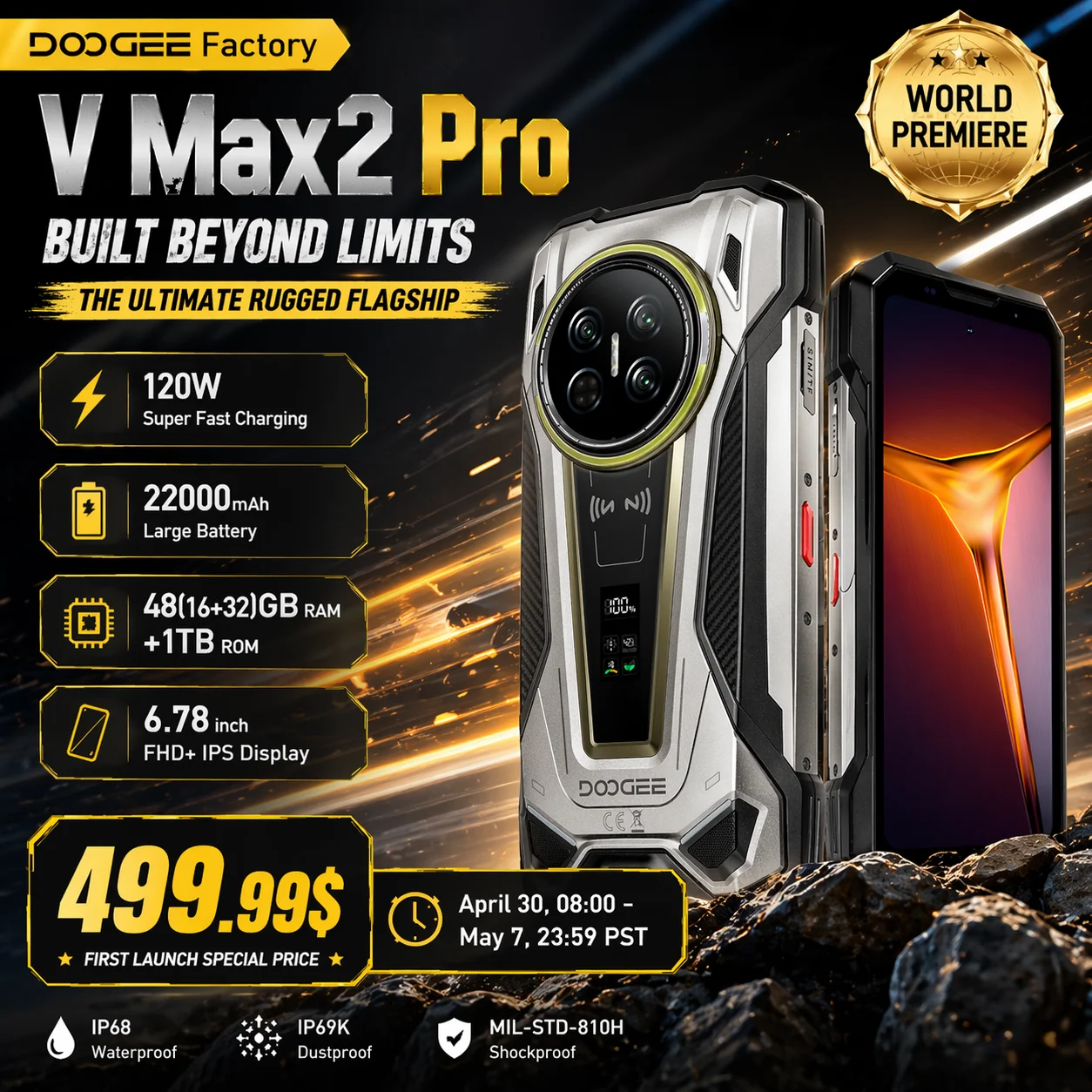 World Premiere DOOGEE V Max 2 Pro 5G Rugged Phone 6.78
