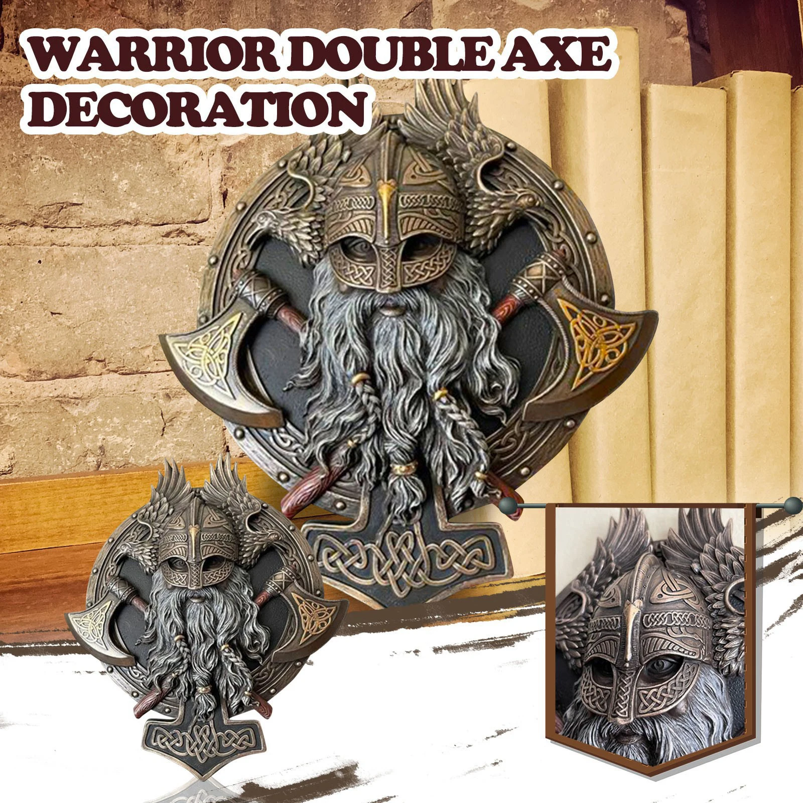 Ares Wall Plaque Valhalla Sculpture, Viking Warrior Axe Wall Decoration Home Wall Hanging Decor Holiday Birthday Gift Gothic